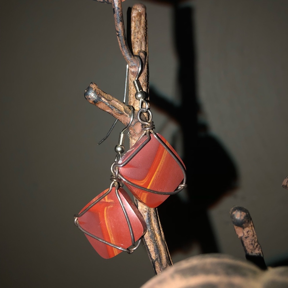 Sterling silver Jasper Earrings. Wire wrapped